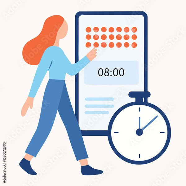 Fototapeta Modern Flat Style Illustration of Woman Schedule Application on Mobile Phone