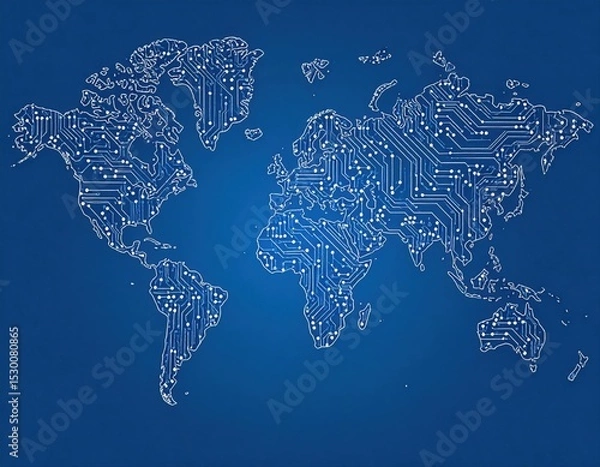 Fototapeta World Map Circuit Board Design