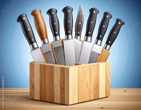 Fototapeta Wooden Knife Block Display With Various Knives