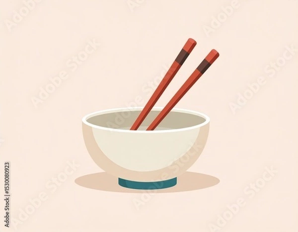 Fototapeta Empty Bowl With Chopsticks Illustration