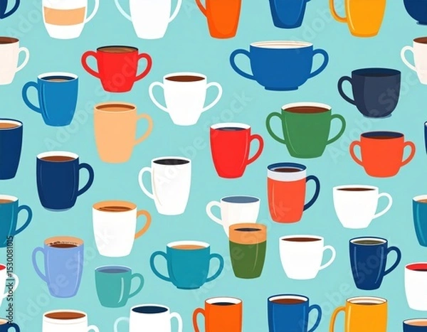 Fototapeta Colorful Pixel Art Coffee Cups Pattern