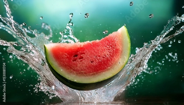 Obraz fresh watermelon slice splashing in water vibrant red flesh green rind refreshing summer fruit juicy texture nature background healthy snack hydration summer vibes delicious treat