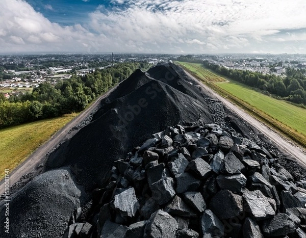 Obraz aerial view of crushed stone pile for road construction close up blast furnace slag