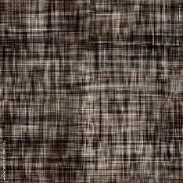Fototapeta A highly detailed, seamless, tileable texture of a tightly woven, rustic fabric in dark brown and off-white tones, resembling a natural hessian or rough linen.