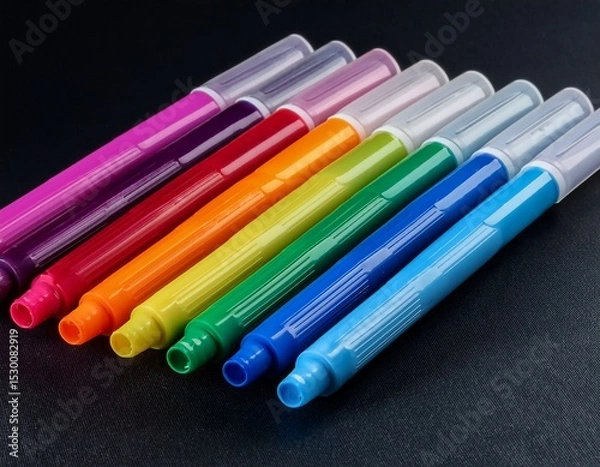 Obraz palette of possibilities a vibrant array of markers ready to unleash creativity for drawing sketching and artistic expression on black canvas
