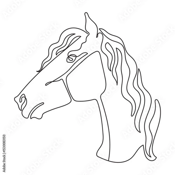 Fototapeta One line drawing art of horse head in profile vector illustration