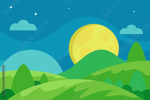 Fototapeta Magical Fairytale Landscape Animation Cartoon Video Background with Hills Vector