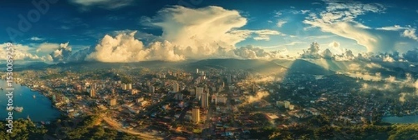 Obraz Cityscape of Port of Spain Trinidad - Aerial View of Caribbean Urban Architecture