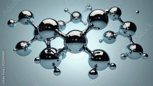 Fototapeta Shiny Molecules on a Soft Blue Background Representing Scientific Exploration and Research