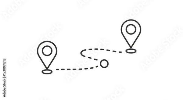 Obraz Simple route map icon with two location pins and dotted line isolated on white background