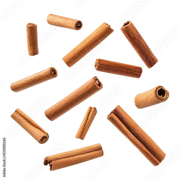 Obraz Cinnamon sticks scattered on a colorful striped background a spice design