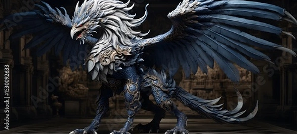 Obraz white griffin in Delfts Blauw, ai generative