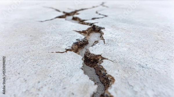 Fototapeta Cracked concrete surface with rough texture and visible damage