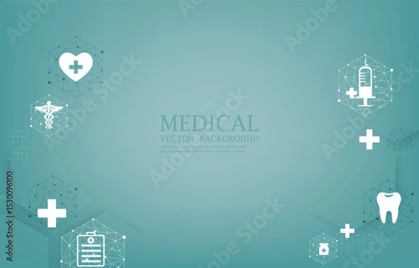 Obraz Modern vector medical green wallpaper.geometric hexagon background.medical icons