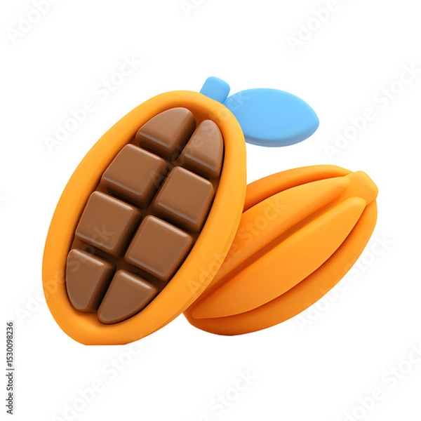 Fototapeta 3D rendering of a cacao pod split open exposing the rich chocolate seeds