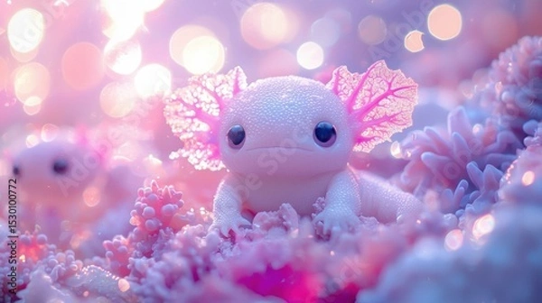 Fototapeta Adorable axolotl in a dreamy setting. AI.