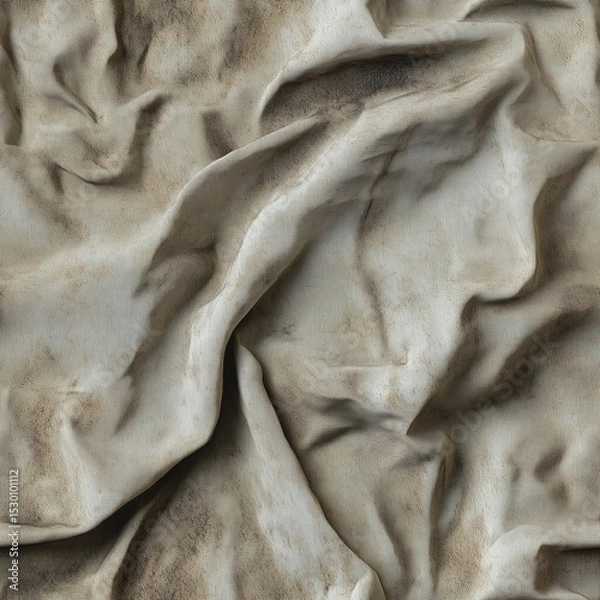 Fototapeta A highly detailed, seamless, and tileable texture of draped, crumpled fabric in a light beige or taupe color, showing natural folds and creases. Ideal for realistic textile rendering and backgrounds.