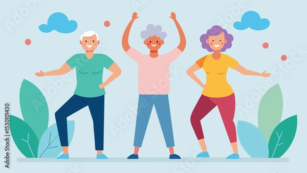 Obraz Improved Overall Health Group exercise classes not only benefit the brain but also work to improve overall physical health in elderly individuals. By incorporating regular exercise. Vector