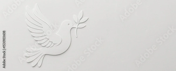 Obraz White Dove of Peace with Olive Branch – Biblical Symbol of Hope and Holy Spirit in 3D Paper Art Style