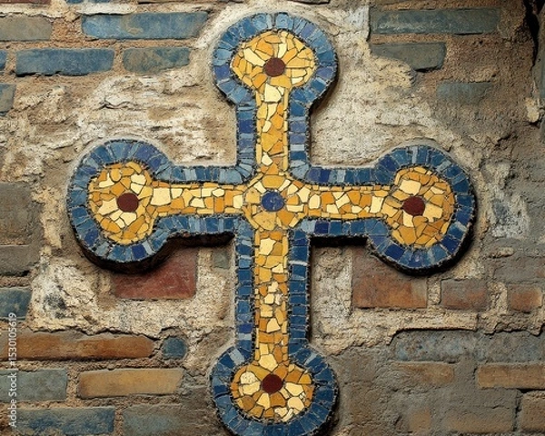 Obraz Byzantine Cross in Palermo Church: Ancient Artwork of Tomb Altar Mosaic