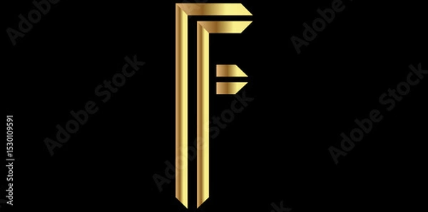 Fototapeta Golden Alphabet F Isolated On Black Background, Decorative Alphabet F Vector Illustration.	
