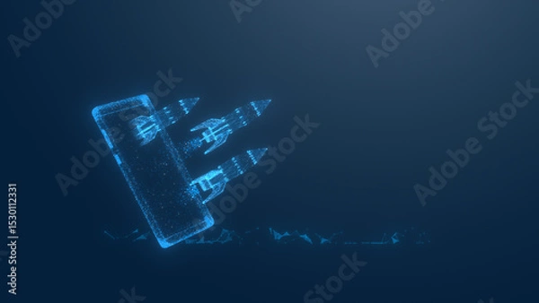 Fototapeta A futuristic digital representation showcasing an abstract technology concept with glowing blue elements on a dark background.