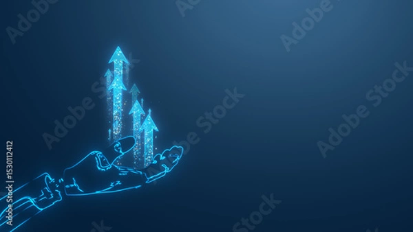 Fototapeta Digital hand showcasing futuristic arrows, symbolizing growth and progress in technology and business.