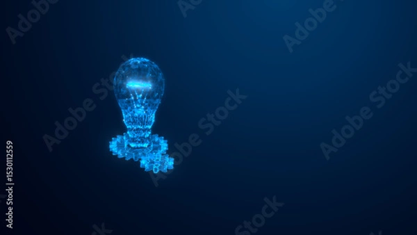 Fototapeta A futuristic digital representation of a light bulb symbolizing innovation and creativity, illuminated in a dark blue setting.