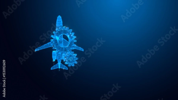 Fototapeta A futuristic representation of an aircraft integrated with gears, showcasing innovation and technological advancements in aviation.