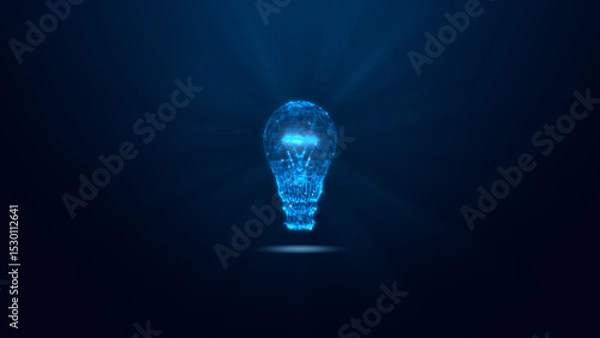 Fototapeta A high-tech light bulb glowing in a dark background, showcasing innovation and creativity. Ideal for themes of technology and ideas.