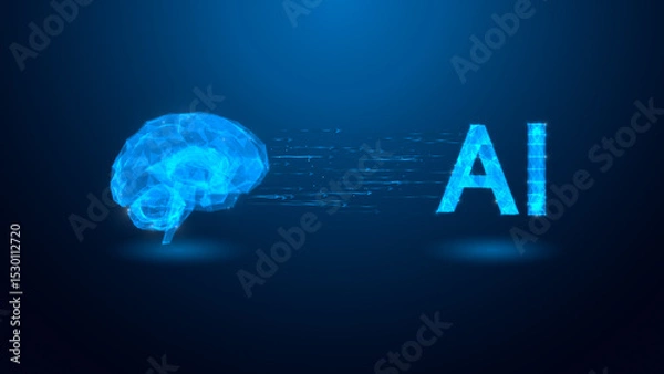 Fototapeta This image showcases a digital brain transforming into 'AI', symbolizing the evolution of artificial intelligence and machine learning.