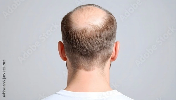 Fototapeta A man's head seen from the back, showing a receding hairline and hair loss