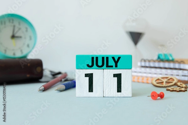 Fototapeta July 11st Calendar date. close up a red circle is drawn on July 11.