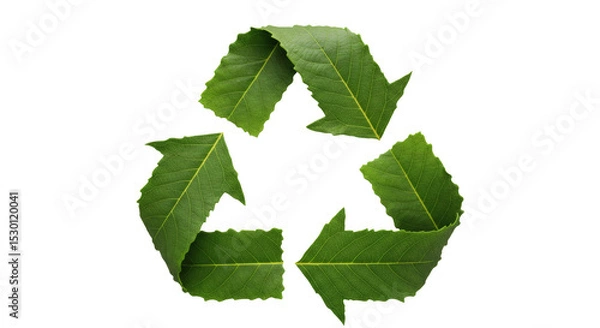 Obraz Eco-conscious design A prominent recycle logo composed of detailed green leaves. The texture of the leaves is visible, creating a natural and organic feel.