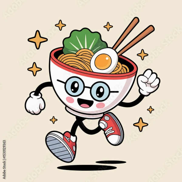Obraz Happy Noodle Bowl Mascot Running with Joy