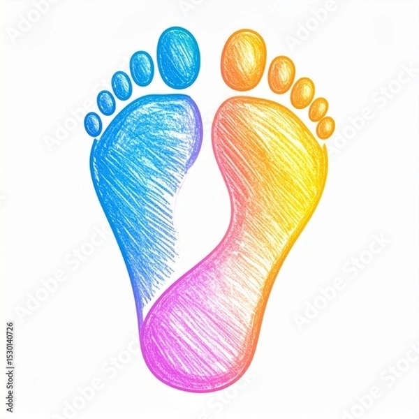 Obraz Colorful Crayon Footprints Illustration on White