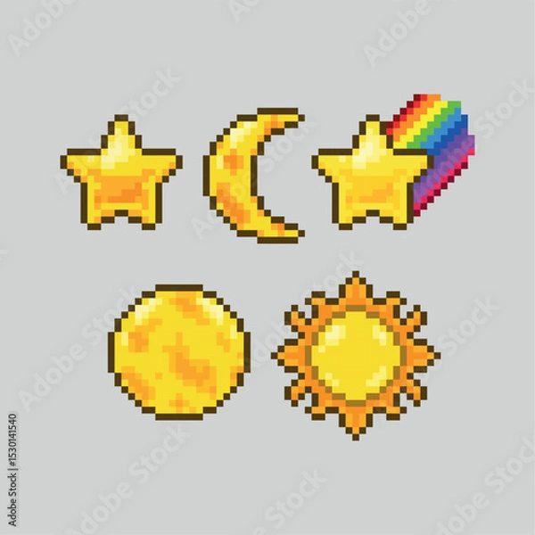 Obraz Outer space object icons, pixel art