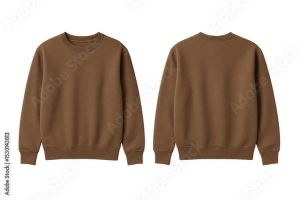 Fototapeta Brown Crewneck Sweatshirt Mockup, Front and Back Flat Lay View