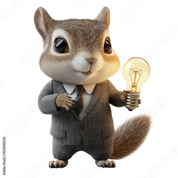Obraz Creative Business Squirrel Holding Light Bulb in Business Attire