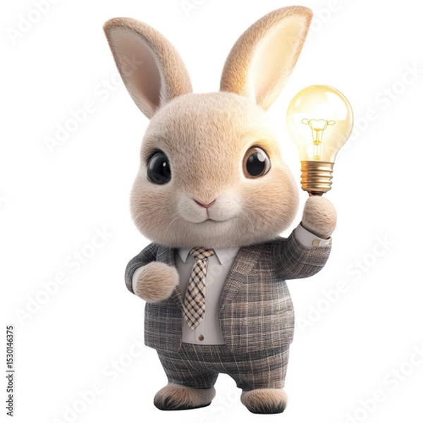 Obraz Charming Rabbit in Business Suit Holding Light Bulb in Creative Pose