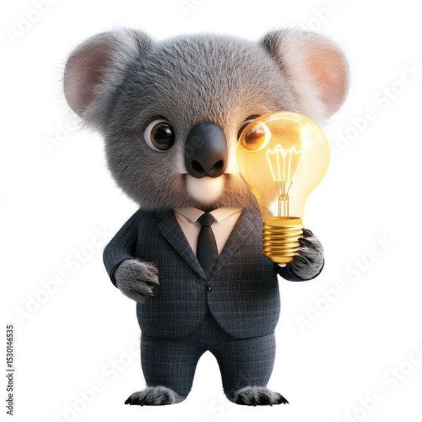 Obraz Adorable koala dressed as a businessman holding a glowing light bulb