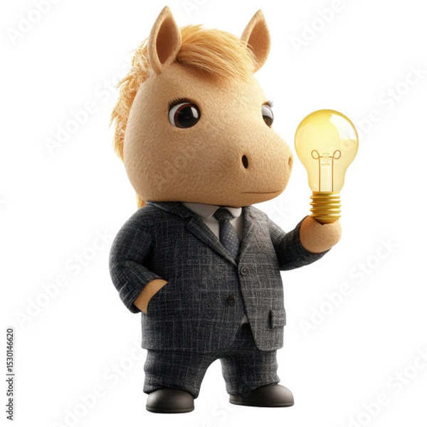 Obraz Business Horse Cartoon Character with Light Bulb Concept