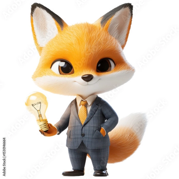 Obraz Charming Cartoon Fox Character Holding Lightbulb in Business Attire