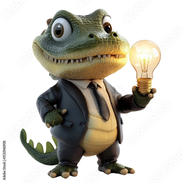 Obraz Business Dinosaur Cartoon Character with Light Bulb Innovation Idea