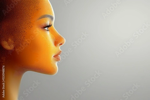 Fototapeta Golden Hour Profile: A captivating profile shot of a woman's face, bathed in a warm, golden light. The image focuses on her serene expression and the soft texture of her skin.