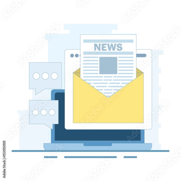 Obraz Email newsletter concept, Email marketing, SEO on email marketing, digital news, subscription renewal. Online business strategy, newsletter marketing. Flat vector illustration on background.