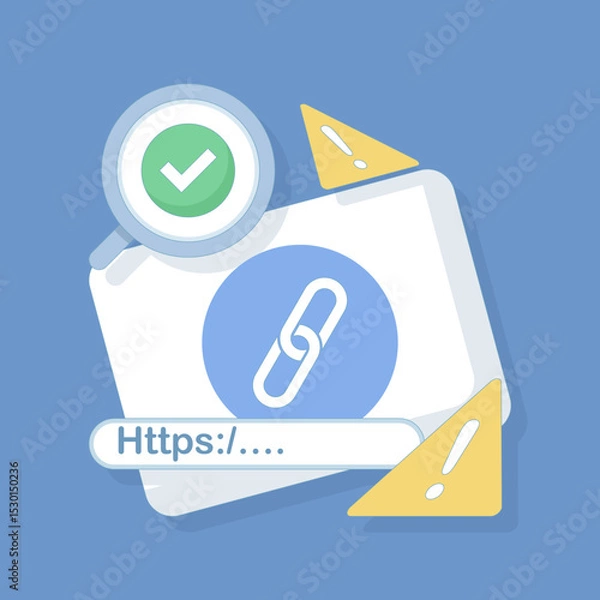 Obraz concept of protection from malicious links. suspicious and malicious hyperlinks, safe browsing and warning notifications, security system in browsers. unsafe websites. flat design.