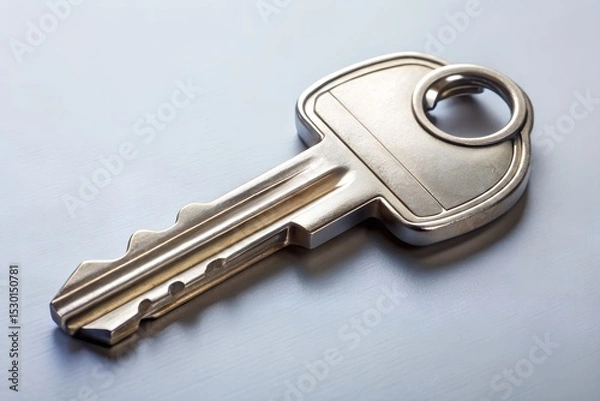 Fototapeta Silver key on light gray surface symbolizing access security and reliability