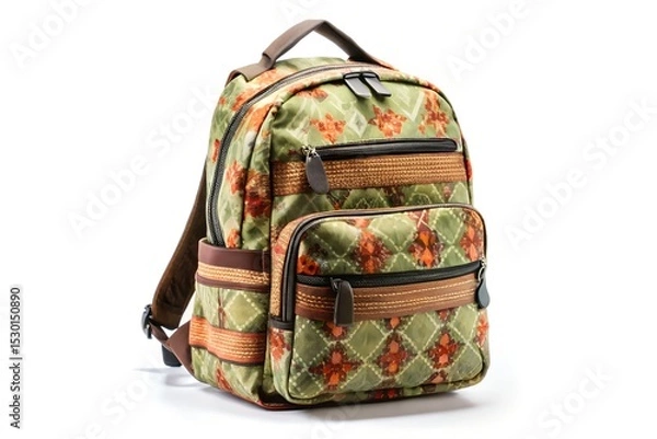 Fototapeta Backpack with orange and green floral pattern for elegant travel and daily use