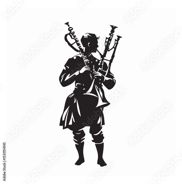 Obraz Music Instrument Bagpipes Silhouette vector isolated on white background.